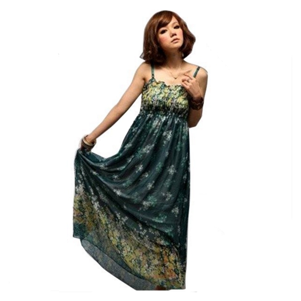 Women Chiffon Sleeveless Long Maxi Dress Green
