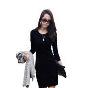 Women Long Sleeve Pleat Office Wear Dress Black