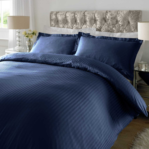 Navy Blue 100% Cotton Stripe Bed Sheet Set
