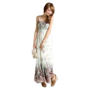 Women Chiffon Sleeveless Long Maxi Dress White