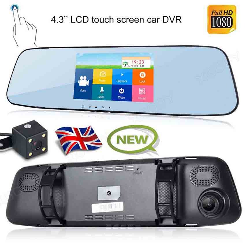 Vehicle Blackbox DVR Dual Lens Rearview Mirror Recorder
