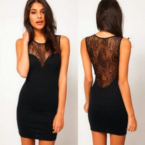 Women See-Through Sleeveless Splice Lace Party Cocktail Mini Dress