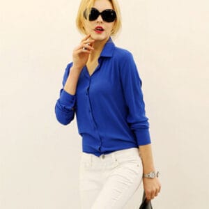 Women's Long Sleeve Chiffon Shirt Blue