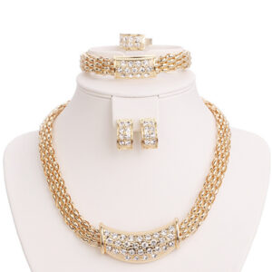 Womens Gold Crystal Jewelry Set
