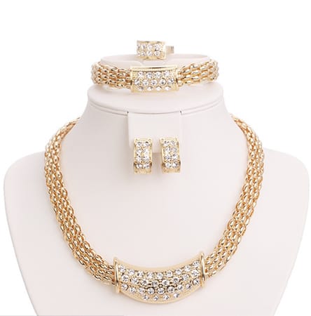 Womens Gold Crystal Jewelry Set