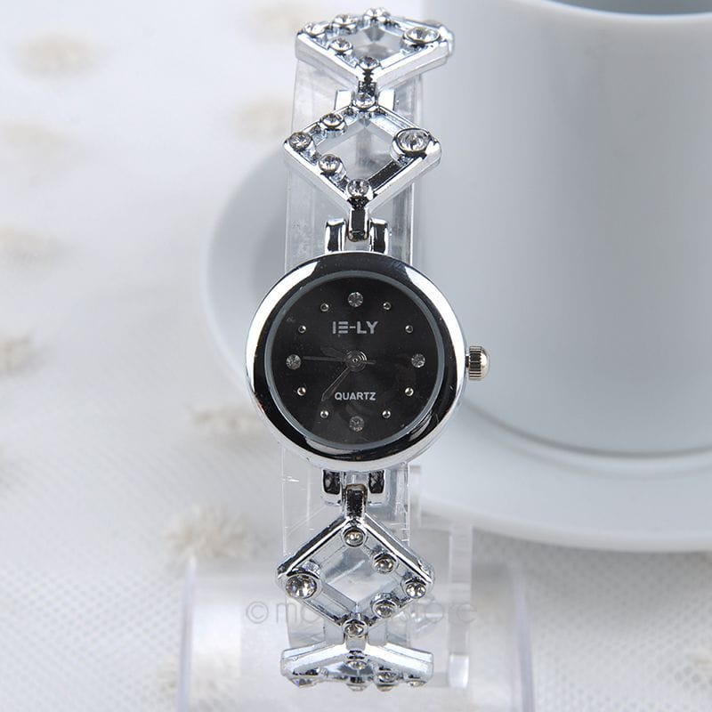 Black Dial Rhinestone Chain Strap Quartz Watch