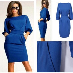 Women Work Dress Elegant Half Sleeve Slim With Belt