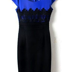 Womens Lace Bodycon Round Neck Dress Blue