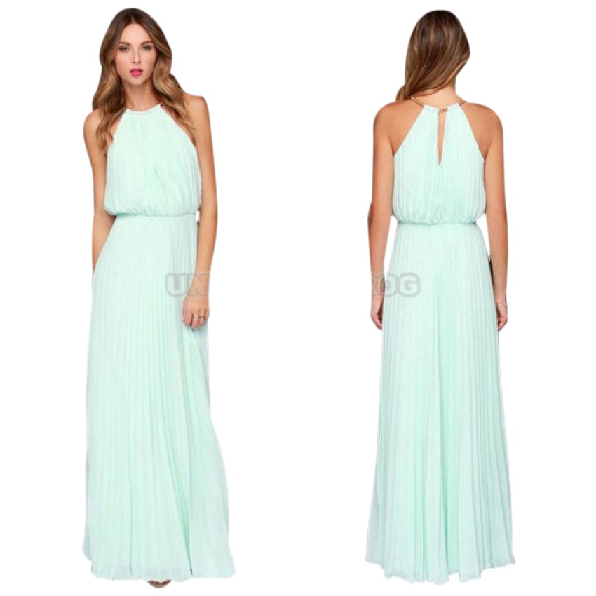 Women Chiffon Elegant Sleeveless Pleated long Maxi Dress - Image 2