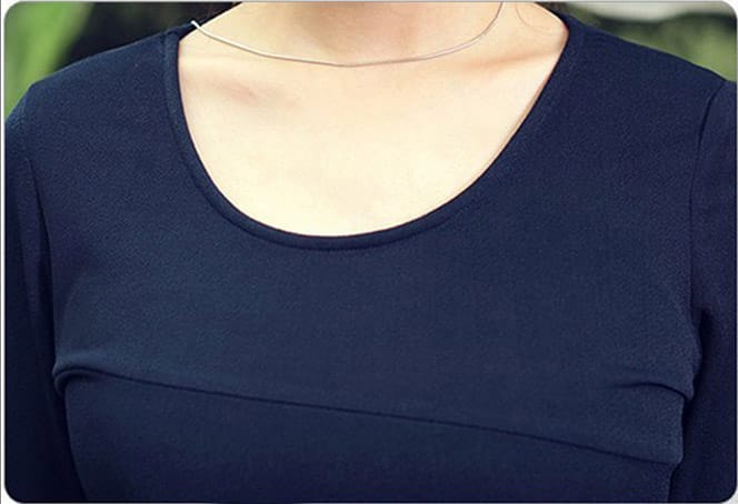 Women Long Sleeve Pleat Office Wear Dress Blue - Image 2