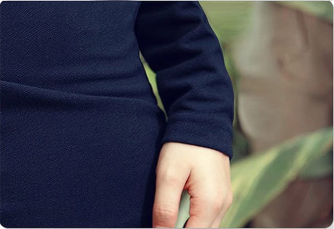 Women Long Sleeve Pleat Office Wear Dress Blue - Image 3