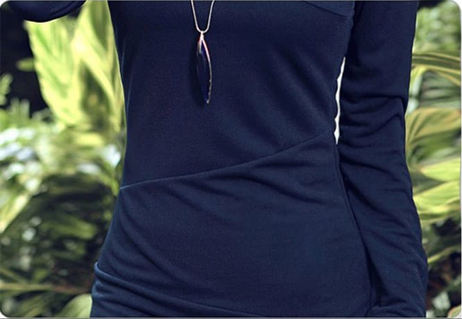 Women Long Sleeve Pleat Office Wear Dress Blue - Image 4